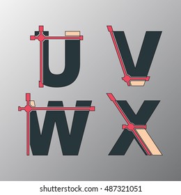 Alphabet font template. Set of letters U, V, W, X logo or icon. Vector illustration
