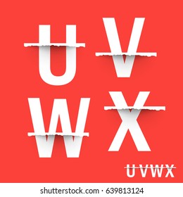 Alphabet font template. Set of letters U, V, W, X logo or icon. Vector illustration.