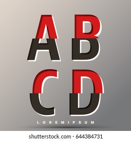 Alphabet font template. Set of letters A, B, C, D logo or icon glitch design. Vector illustration.