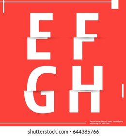 Alphabet font template. Set of letters E, F, G, H logo or icon cutting paper design. Vector illustration.