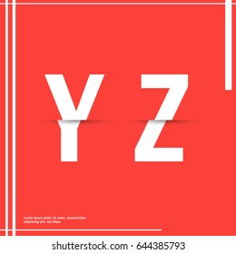 Alphabet font template. Set of letters Y, Z logo or icon cutting paper design. Vector illustration.