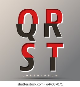 Alphabet font template. Set of letters Q, R, S, T logo or icon glitch design. Vector illustration.
