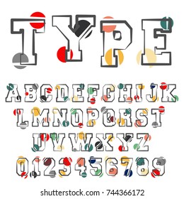 Alphabet font template. Set of letters and numbers modern abstract design. Vector illustration.