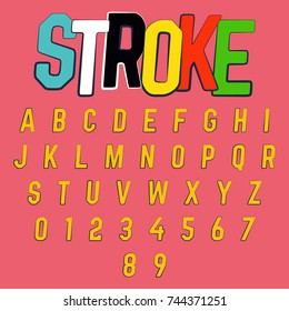 Alphabet font template. Set of letters and numbers stroke design. Vector illustration.