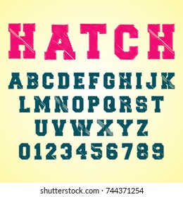Alphabet font template. Set of letters and numbers hatch design. Vector illustration.