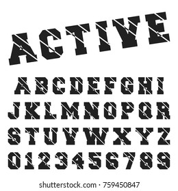 Alphabet font template. Set of letters and numbers active black and white design. Vector illustration.