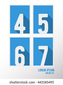 Alphabet font template. Set of numbers 4, 5, 6, 7 logo or icon. Vector illustration.