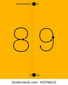 Alphabet font template. Set of numbers 8, 9 logo or icon. Connection dots design. Vector illustration.