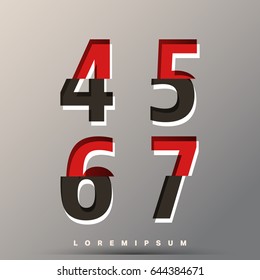 Alphabet font template. Set of of numbers 4, 5, 6, 7 logo or icon glitch design. Vector illustration.
