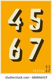 Alphabet font template. Set of numbers 4, 5, 6, 7 logo or icon glitch design. Vector illustration