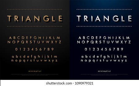 Alphabet Font From Triangle Concept. Technology Alphabet Golden And Silver Metallic And Effect