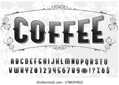 alphabet font, typeface design, black and white style background