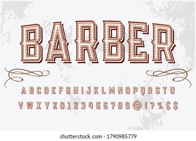 alphabet font, typeface design, brown and white style background name barber