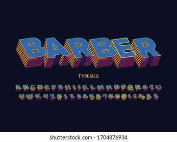 Alphabet font typeface with drop shadow. Handcrafted handwritten vector design. vintage Hand Drawn. Retro Typography. Vector Illustration. barber