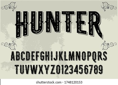 alphabet font, typeface vector, black and gray style name hunter