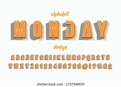 alphabet font, typeface vector, classic lettering, retro typeface white style background name monday