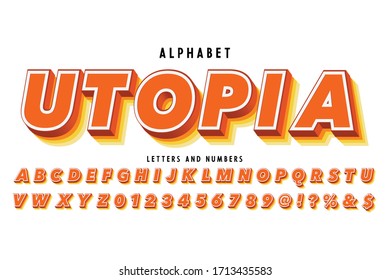 alphabet font, typeface vector, yellow style shadow effect name utopia