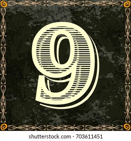 alphabet font typeface vintage and monogram  floral lettering label design named 9