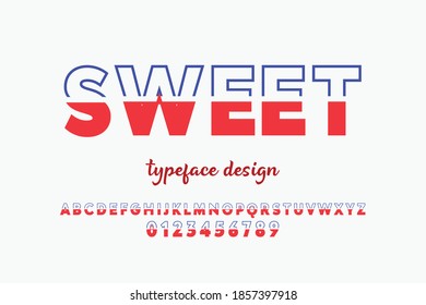 alphabet font, typography vector,  letters and numbers blue and red style