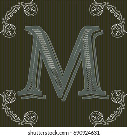 alphabet font vintage typeface and monogram  floral lettering label design named m