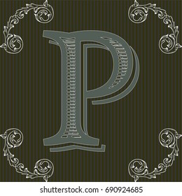 alphabet font vintage typeface and monogram  floral lettering label design named p