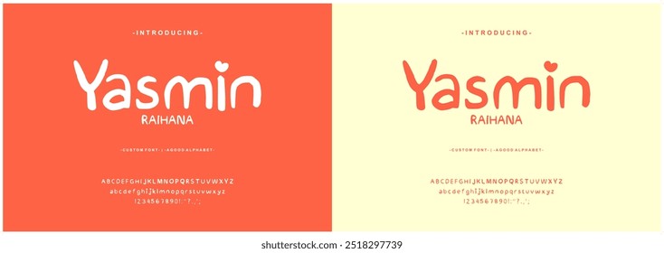 Alphabet Font Yasmin Raihana typeface font script style  lettering stylish Uppercase, Lowercase, and Number. 
Font hand-drawing Vector illustration lettering stylish  