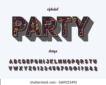 Alphabet font.Typeface.Script.Shadow Effect.Handcrafted handwritten vector label design old style.vintage Hand Drawn.Retro Typography.Vector Illustration.named party