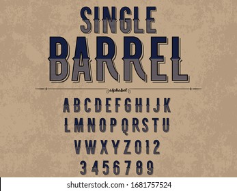 Alphabet font.Typeface.Script.Shadow Effect.Handcrafted handwritten vector label design old style.vintage Hand Drawn.Retro Typography.Vector Illustration.named single barrel