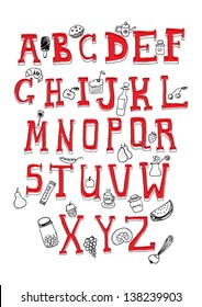Alphabet and food objects