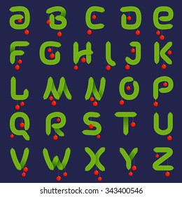 Alphabet formed by Christmas decorative fir tree branches and balls. Vector design template elements for your application or corporate identity.