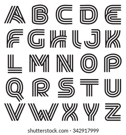 Alphabet formed by parallel lines. Vector design template elements for your application or corporate identity.