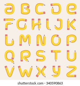 Alphabet formed by pencil. Vector design template elements for your application or corporate identity.
