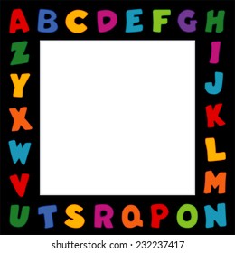 Alphabet Frame, original design multi color letters, black border, square copy space for school announcements, posters, fliers, scrap books, albums. EPS8 compatible.