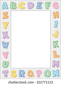 Alphabet Frame, pastel letters, gingham check border, copy space for education, kindergarten, nursery school, back to school posters, fliers, stationery, scrapbooks, albums. EPS8 compatible.