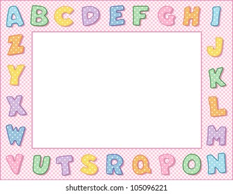 Alphabet Frame, pastel alphabet, pink gingham frame background. Copy space for your text or art. For school, daycare, announcements, posters, baby books, scrapbooks. EPS8 compatible.