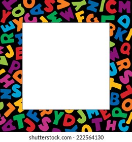 Alphabet Frame, square multicolor letter border, black background, copy space for education, back to school announcements, posters, fliers, stationery, scrapbooks, albums, DIY. EPS8 compatible. 