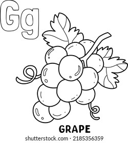 Alphabet-Obsttraube zum Färben mit Wort, handgezeichneter Obstkartoon