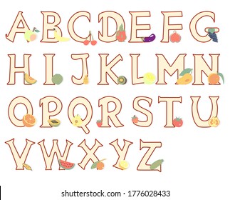 Alphabet fruits and vegetables  Vector Set