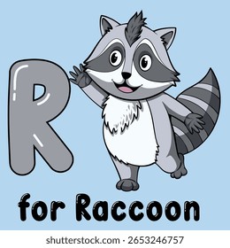 Alphabet Fun: "R" for Raccoon. A delightful cartoon presents a playful raccoon alongside a vibrant "R," making learning both engaging and entertaining.