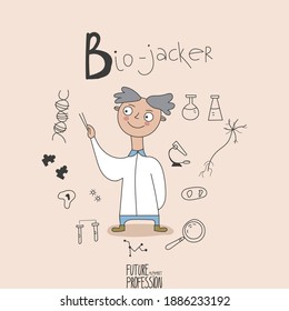Alphabet future profession. Letter B - Bio-jacker. Flat style. Modern alphabet for children.