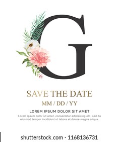 Alphabet G flower font made of paint floral and leaf watercolor on paper. Vector Hand Drawn letter G paint luxury design. Sweet collection for wedding invites decoration card and other concept ideas.