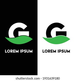Alphabet G con hoja verde, una identidad de marca única para su marca. Conjunto completo de alfabetos.