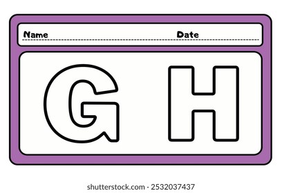 Alphabet G and H. tracing and coloring worksheet for kids