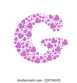 Alphabet G of hearts vector illustration