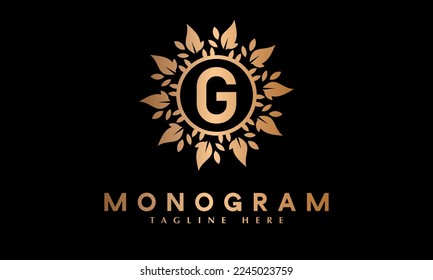 Alphabet G with Leaf minimal abstract monogram vector logo template