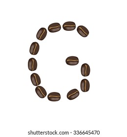 Alphabet "G" made of roasted coffee bean, isolated