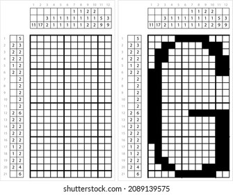 Alphabet G Nonogram Pixel Art, Character G, Language Letter Graphemes Symbol Vector Art Illustration, Logic Puzzle Game Griddlers, Pic-A-Pix, Picture Paint By Numbers, Picross
