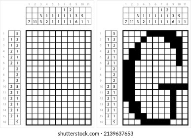 Alfabeto G Arte De Píxel No-Gráfica, Carácter G, Letra Lingüística Símbolo Ilustración De Arte Vector, Griddlers De Juego De Rompecabezas Lógico, Pic-A-Pix, Dibujo De Imágenes Por Números, Picross