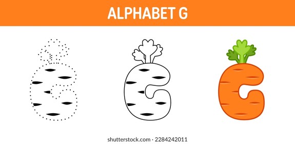 Alphabet G tracing and coloring worksheet for kids