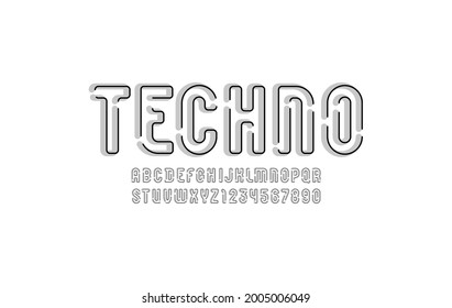 Alphabet with gap, techno gray font, letters and numbers, vector illustration 10EPS